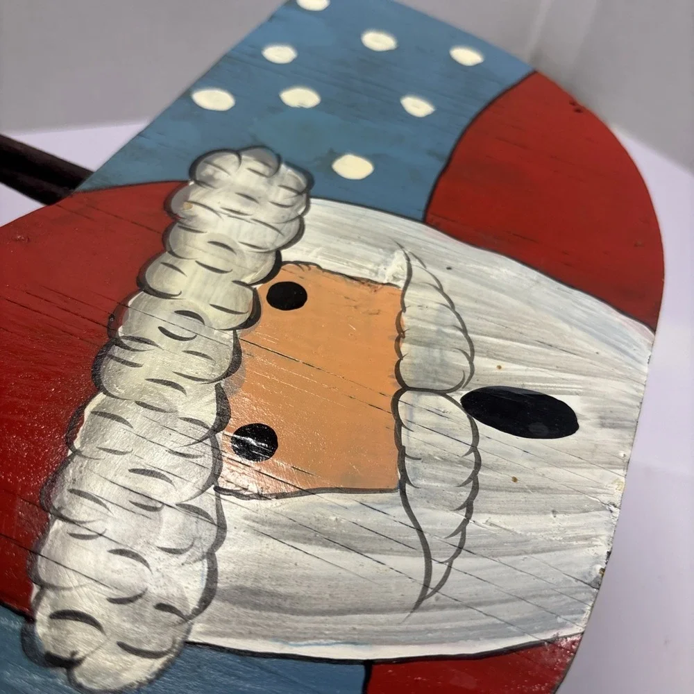 Large Vtg‎ Santa Basket Handmade Hand Painted Palm Branch Sturdy Card Holder